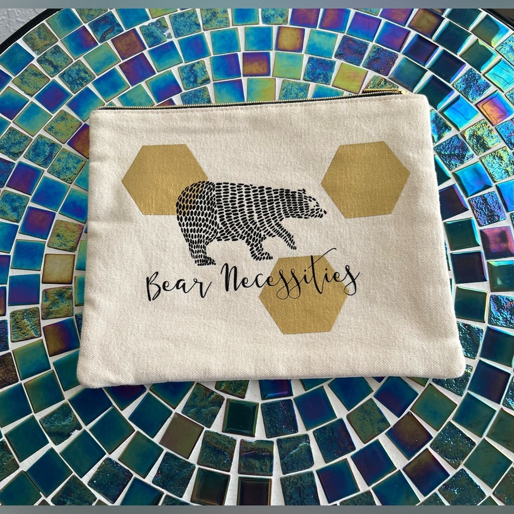 Bare Necessities Canvas Cosmetic Bag - Gold and Cream.